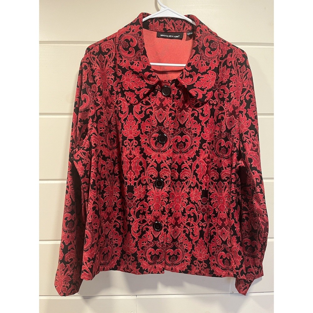 Vintage 20W Red‎ Black Flocked Velvet Damask Jacket Plus Size Goth Whimsigoth